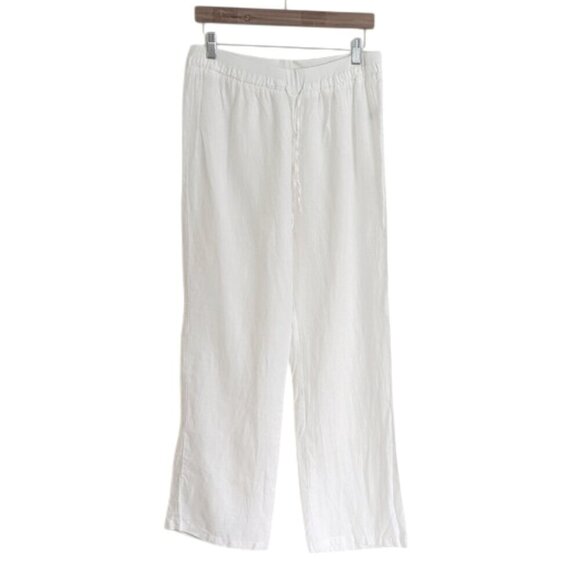 Ellen Tracy White Linen Pull On Drawstring Pants Size M - Picture 1 of 5